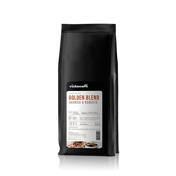 เมล็ดกาแฟคั่วเข้ม "Golden Blend" อราบิก้าผสมโรบัสต้า (Arabica & Robusta) ขนาด 200 กรัม Vistacafe