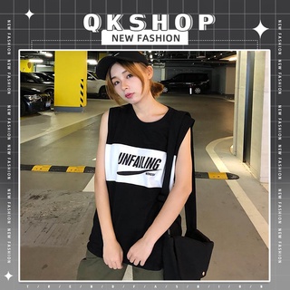 QKshop 🛍🤍โอ๊ยยยแซ่บไม่ไหว เสื้อยืดสกรีนลายภาษาอังกฤษ แขนกุดสุดชิค สาวๆสายเท่ห้ามพลาดเลยน๊าทุกโคนนนน รีบมาตำเด้อ🪐