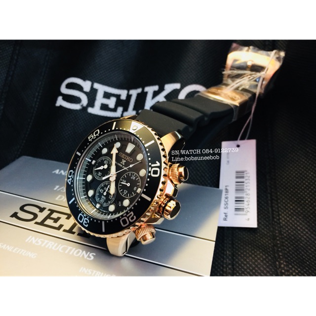SEIKO ทรงROLEXเรือนสีพิงค์โกลด์ หน้าปัดดำรุ่นSSC618Pของแท้‼️ประกันบริษัทไซโก้ประเทศไทย1ปี