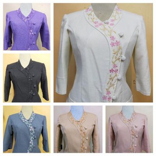 เสื้อผ้าไทยปักดอกผ้าฝ้ายชินมัย อัดผ้ากาว