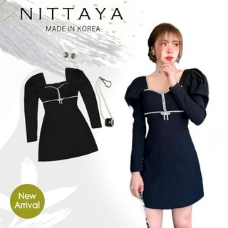 NITTAYA: เดรสแขนยาวสีดำ(*เช็คสต๊อกก่อนกดสั่ง)