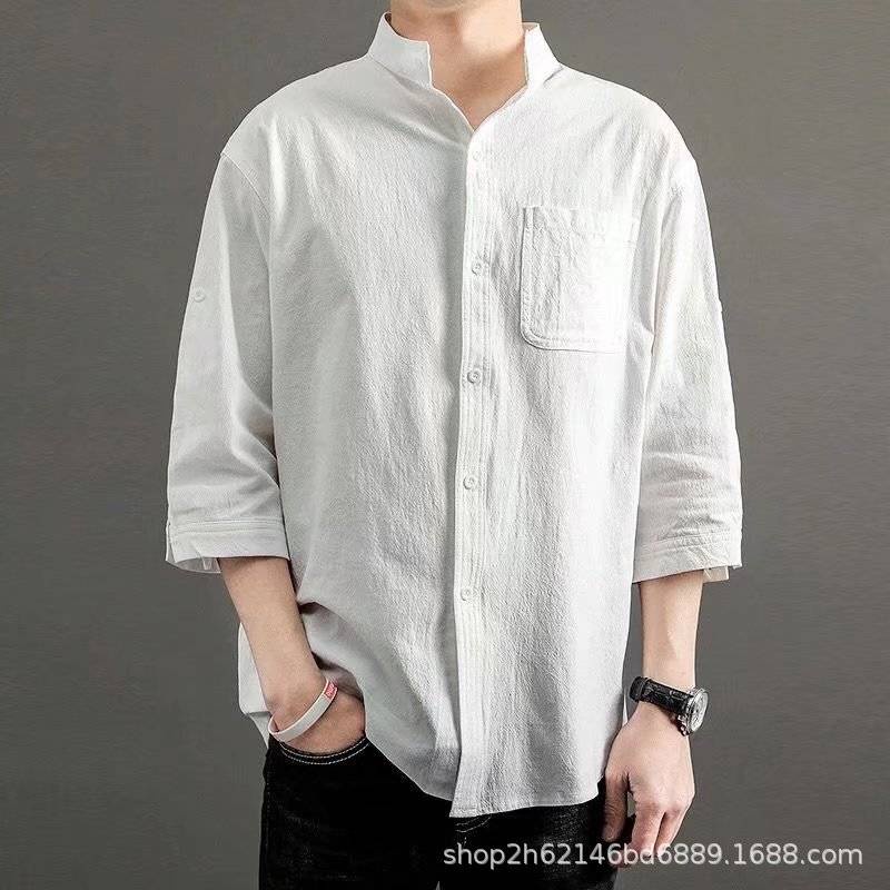 เสื้อเชิ้ตคอจีน แขน3ส่วน SMT002 สไต์ฮ่องกง แฟชั่นสำหรับผู้ชาย สวมใส่สบาย M-3XL