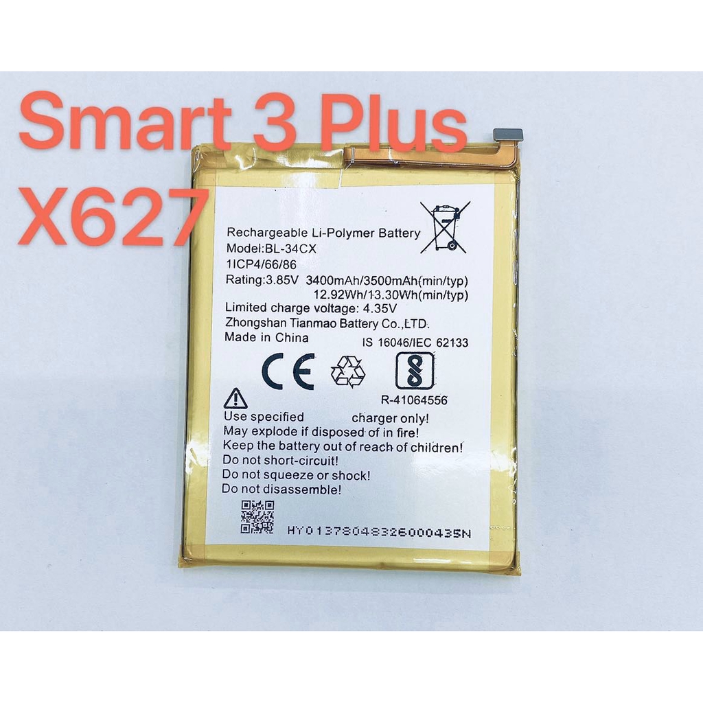 แบตเตอรี่  Battery รุ่น infinix Smart 3 plus / x627 สินค้าาพร้อมส่ง Smart3 plus
