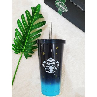 แก้ว starbucks #Blackpeal Bluesky รุ่นใหม่งานชนชอป ขนาด473ml. เก็บความเย็นพร้อมหลอดสแตนเลส