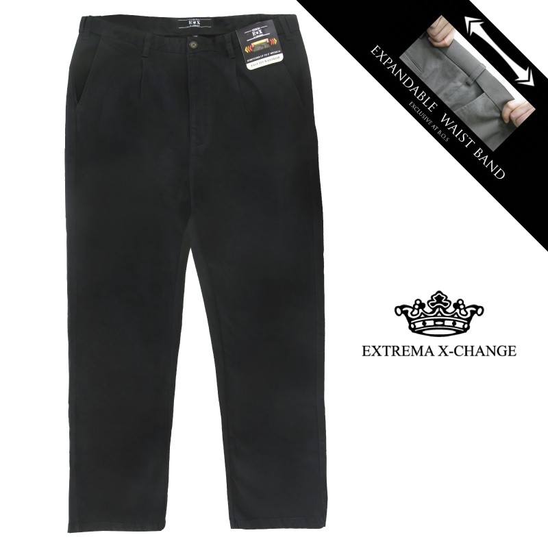 EXTREMA BIG & TALL ผ้าคอตตอน EWB แบบจีบเดี่ยวยืดได้ EX833 (สีดํา)
