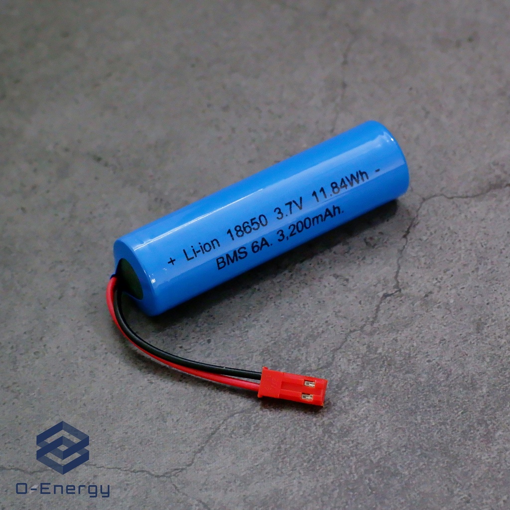 ถ่านชาร์จ Li-ion 18650 3.7V ความจุ 3,200mAh แบบแพคมีวงจรป้องกัน BMS 1S 6A. ป้องกันกระแสเกิน ป้องกันการลัดวงจร
