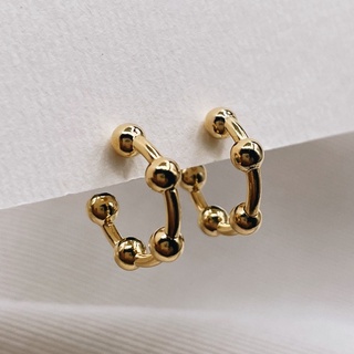 Hoop Studs With Five Chunky Beads, 18K Gold Plated Sterling Silver Earrings E0132 | เงินแท้ 925 ชุบทองเเท้ 18 กะรัต