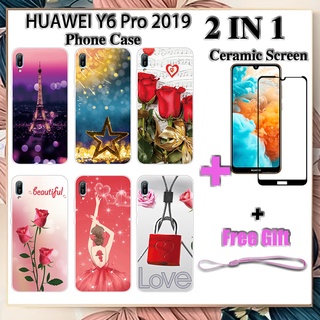 2 IN 1 HUAWEI Y6 Pro 2019 เคสโทรศัพท์ พร้อมกระจกนิรภัย เซรามิค ป้องกันหน้าจอ โค้ง ฟิล์มนิรภัย โรแมนติก