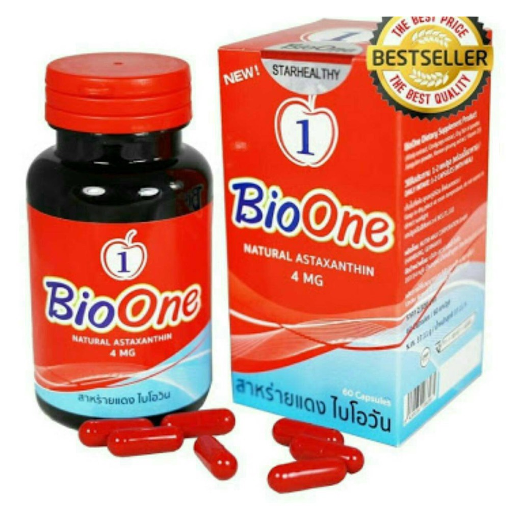 Bio One Astaxanthin NEW,มีอ.ยไทย 60 เม็ดไบโอวัน สาหร่ายแดง 1 กระปุก1แคปซูลประกอบด้วยสารสกัดสาหร่าย