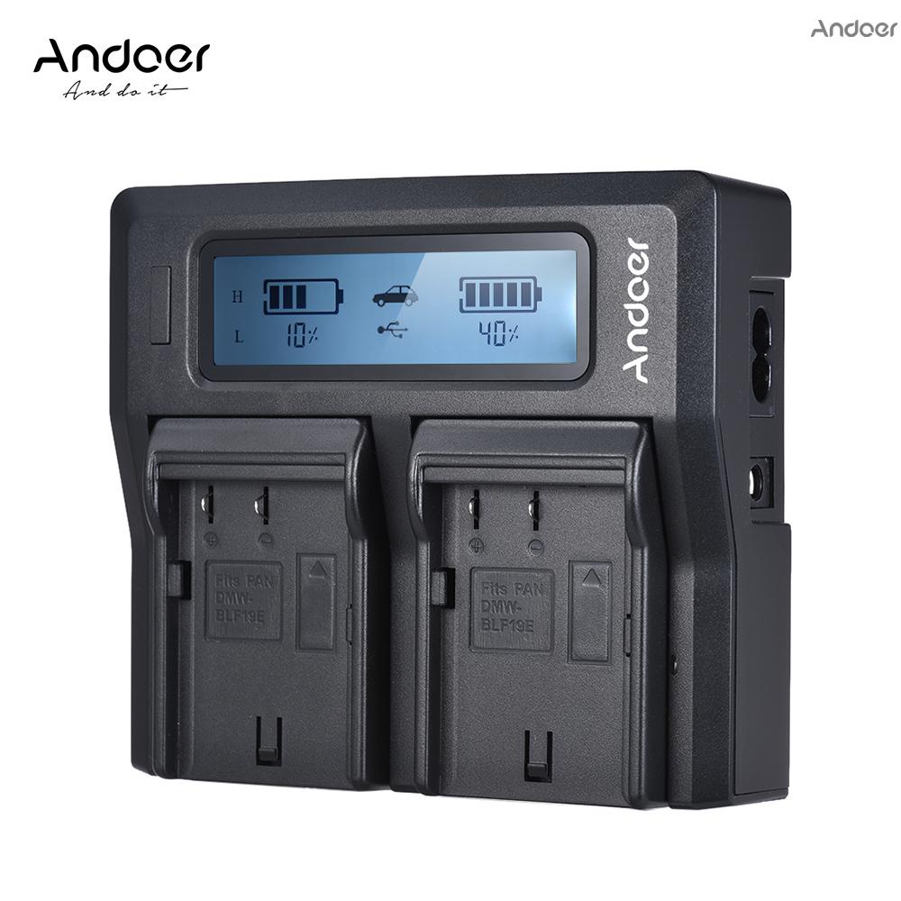 Andoer Dmw-Blf19E อุปกรณ์ชาร์จแบตเตอรี่แบบคู่หน้าจอ Lcd แบบเปลี่ยนสําหรับ Panasonic Lumix Dc-Gh5 Dmc