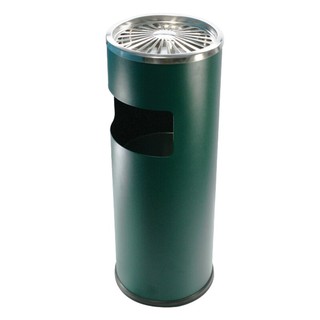 ถังขยะสแตนเลสพร้อมที่เขี่ยบุหรี่ สีเขียว ซันโว Stainless steel trash can with ashtray, green, Sanvo