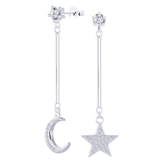 925 sterling silver star and moon long earrings ต่างหูแบบยาวรูปดาวกับพระจันทร์เงินแท้925สวยแบบเรียบๆๆเข้ากันได้กับทุกชุด