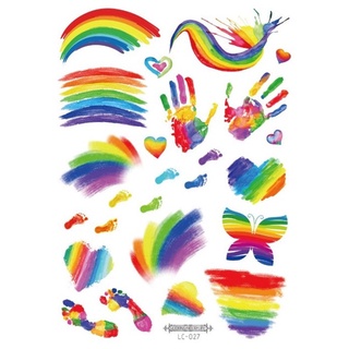 แทคทูสีรุ้ง แทคทูสายรุ้ง แทคทู สายรุ้ง สีรุ้ง เรนโบว์ รอยสัก แผ่นใหญ่ Rainbow LGBT Pride Easy Big Tattoo Washable