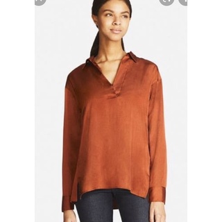 new uniqlo satin long sleeve orange L