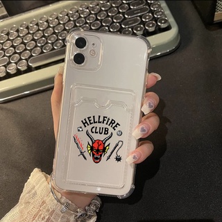 เคสโทรศัพท์มือถือแบบนิ่ม ใส ลาย The stranger things 4 พร้อมช่องใส่บัตร สําหรับ iphone XS XR XSMax 11pro 12 pro 13 pro promax 7 8 plus