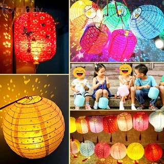 #ROYALLADY#DIY Mid-Autumn Festival Portable LED DIY Paper Lantern Glowing Round Lantern Decor