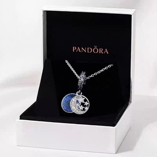 Pandora สร้อยคอเงิน 925 จี้เพชรเพทาย รูปดวงจันทร์ ดาว ท้องฟ้ากลางคืน เครื่องประดับแฟชั่น สําหรับผู้หญิง