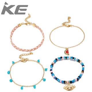 Jewelry Creative hand-woven rope, watermelon rice beads, diamond eyes, 4 sets of anklets for g