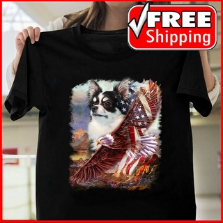 เสื้อยืดผ้าฝ้ายพิมพ์ลายขายดี ธงชาติอเมริกัน Chihuahua Patriot Dog Love สําหรับตกแต่งบ้าน