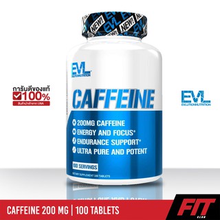 (ของแท้ พร้อมส่ง) EVLution Nutrition, Caffeine, 200 mg, 100 Tablets