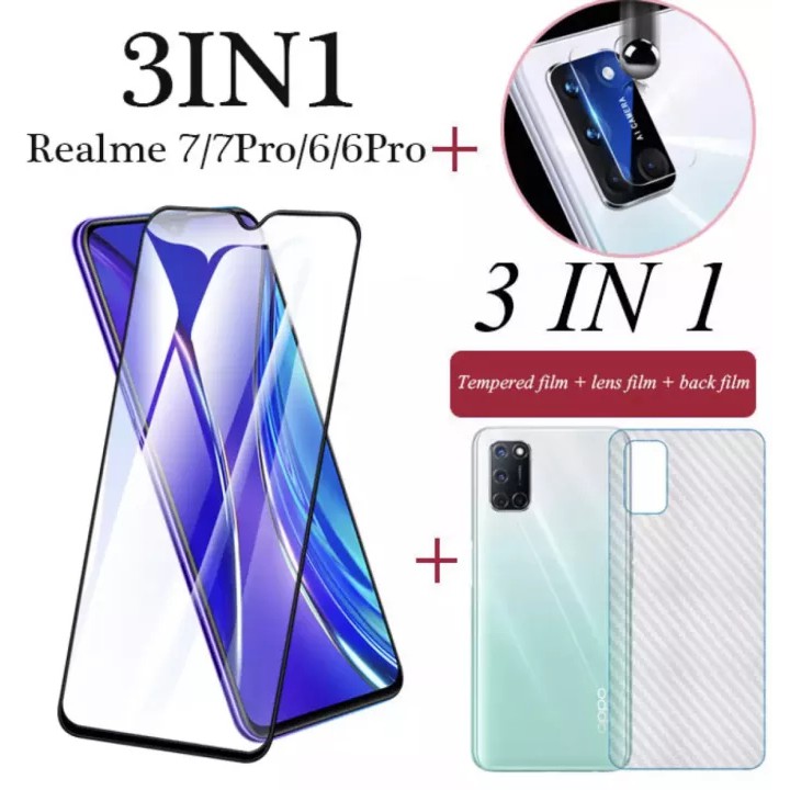 3in1 ฟิล์มเลนส์กล้อง + ฟิล์มกระจกเต็มจอ+ ฟิล์มหลัง For Realme C17.C12.C15.C11.C3.Realme 7Pro.Realme 