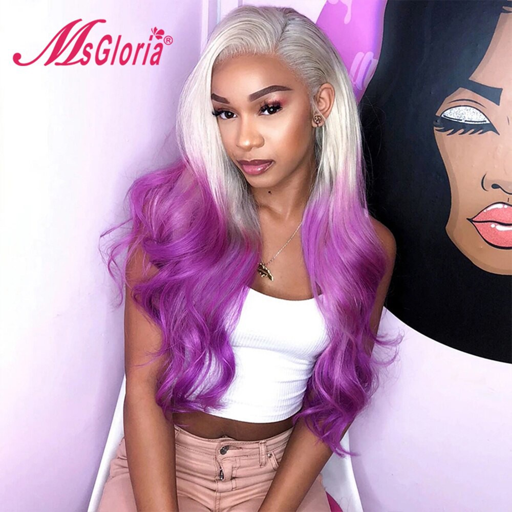 blue and purple lace front wig