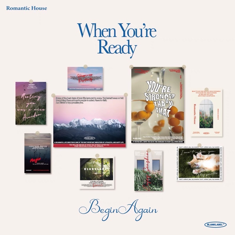 BlankLabel🚀 Begin again poster set - โปสเตอร์ โปสเตอร์แต่งห้อง สไตล์เกาหลี โปสเตอร์วินเทจ โปสการ์ดตก