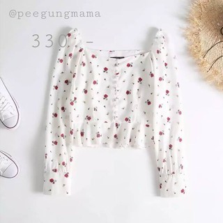 พร้อมส่ง เสื้อคอเหลี่ยม แขนยาว Flora Sweet top