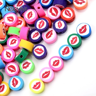 30pcs 10mm Colorful Red Lips Polymer Clay Beads Round Spacer Loose Beads For Jewelry Making Bracelet DIY Accessories