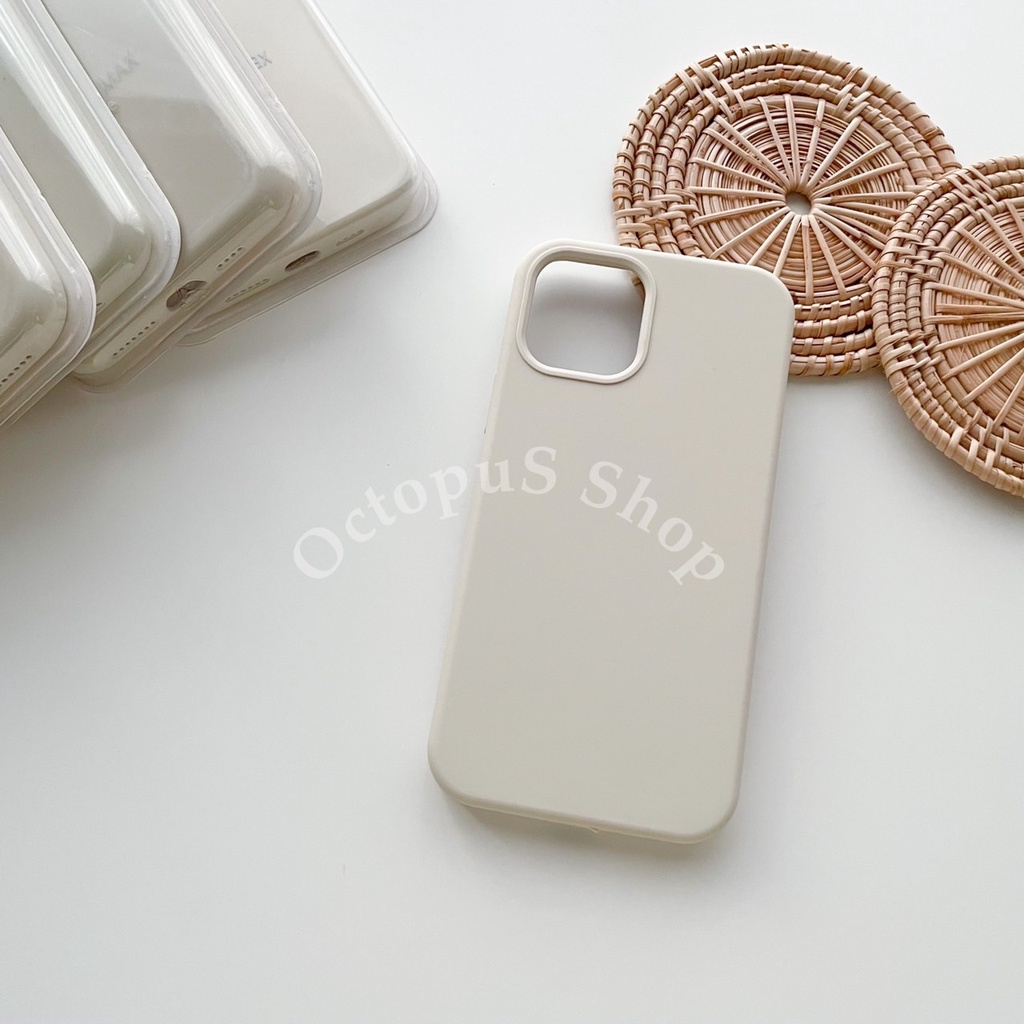 (สีเบจ) เคสซิลิโคนสีพื้น เคสสีล้วน เคสไม่มีโลโก้ ด้านในบุกำมะหยี่ ลบรอยปากกาได้ ***พร้อมส่ง 7-17promax*** – โปรปัง