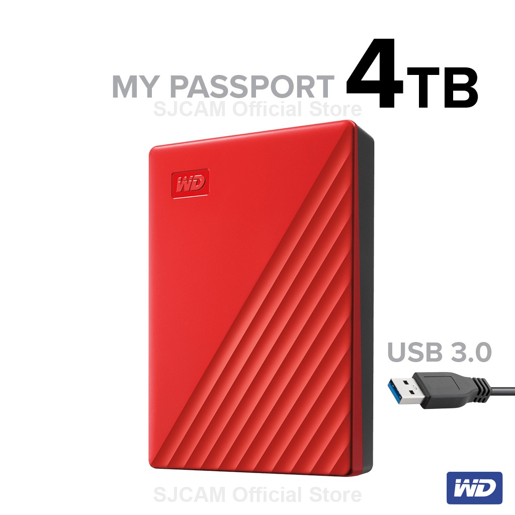 WD External Harddisk 4TB ฮาร์ดดิสก์แบบพกพา My Passport, USB 3.0 External HDD 2.5" (WDBPKJ0040BRD-WES