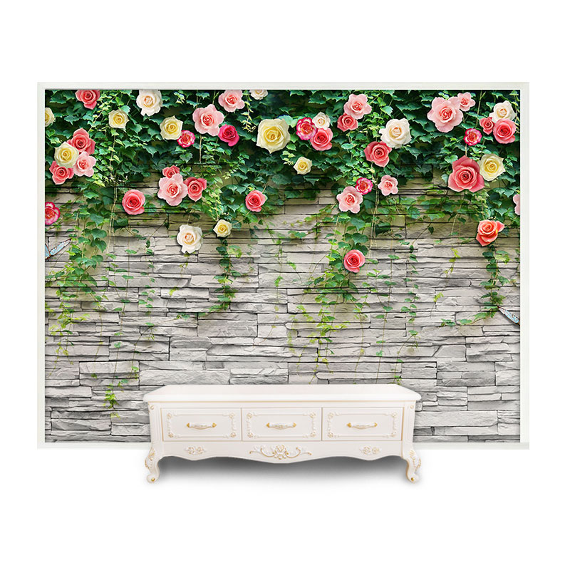 ทบทวน3d立體薔薇花壁紙牆面裝飾綠植物家用餐廳花店美容院前台背景牆紙 Good Quality