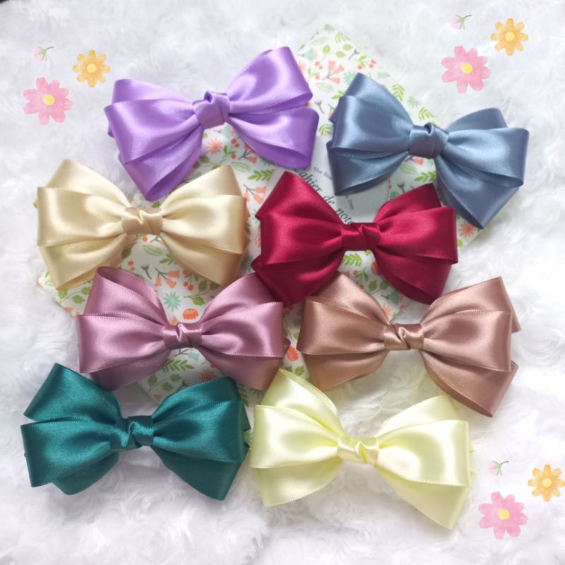 โบว์กิ๊บติดผม โบว์ริ้บบิ้นซาติน ขนาด10cm. มี 14สี - รูปที่ 2