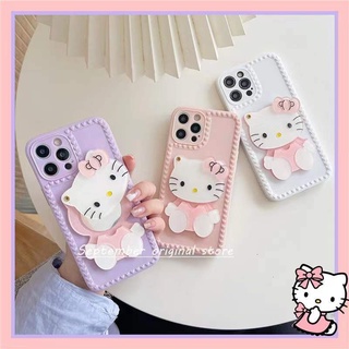 เคสไอโฟน เคสไอโฟน11 เคสไอโฟน13 โฟนxr compatible for iPhone 11 12 13 Pro Max X Xr Xs Max 7 8 Plus เคสไอโฟน6 น่ารักค่ะKitty猫带แต่งหน้ากระจกโทรศัพท์เปลือก