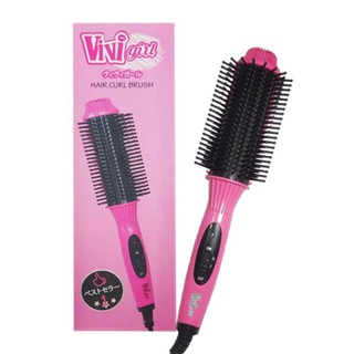 Vivi Girl Hair Curl Brush หวีแปรงไฟฟ้า 2in1 ยืดตรง ม้วนโรล ทำวอลลุ่ม (สีชมพู)