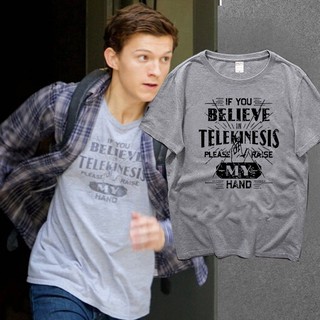 💯เสื้อยืดแขนสั้นคอกลมสีเทา Peter Parker ลาย If you believe in Telekenesis🔥
