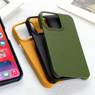 ซองหนังลิ้นจี่เม็ดสําหรับ iPhone 16 13 14 15 12 Pro Max 13 Mini ฝาหลัง