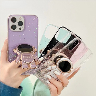 เคสโทรศัพท์มือถือ ซิลิโคนใส ลายนักบินอวกาศ 6D พร้อมขาตั้ง สําหรับ VIVO Y02S Y77 Y35 Y16 Y22 Y22S V25 V25e IQ00 10 Pro