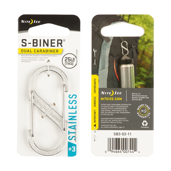 NITE IZE S-BINER® CARABINER HOOK 'N HOLD™ S-HOOK - 2 PACK STAINLESS STEEL