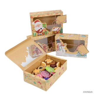 □▦ของใช้วันฮาโลวีน 3pcs Mix Christmas Cookie Gift Boxes for Christmas Party Supplies Christmas Kraft Paper Gift Food Bak