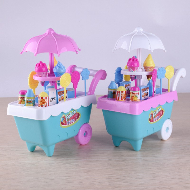 ของเล่นเด็กของเล่นสำหรับเด็ก Ice Cream Cart Shop Household Playset Toys Pretend Food Play❤ 4wzo