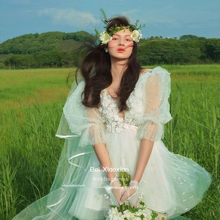 ชุดแต่งงานสีขาวสไตล์เจ้าหญิงหน้าสั้นหลังยาว