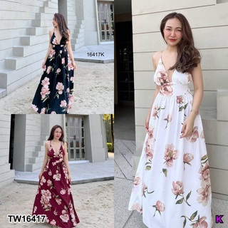 B16417 แมกซี่เดรส ทรงวีอกลึก สายเดี่ยว V-neck maxi dress, deep, one-shoulder