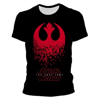 เสื้อยืดแขนสั้นลําลอง คอกลม พิมพ์ลายโลโก้ Disney Star Wars 3 มิติ แฟชั่นฤดูร้อน สําหรับผู้ชาย และผู้หญิง