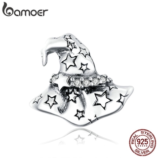 bamoer 925 Sterling Silver Halloween Witch Hat silver Original Charm for Brand DIY Jewelry Make women Girls gift SCC1621