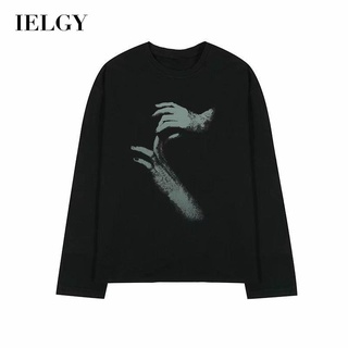 Ielgy เสื้อยืดลําลอง แขนยาว คอกลม ทรงหลวม สําหรับผู้ชาย