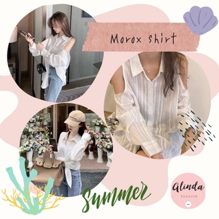 🦩☁️Morox shirt 🦩☁️เสื้อคอปก กระดุมผ่าหน้า แต่งเว้าไหล่เก๋ๆ ผ้าบางเบาใส่สบาย