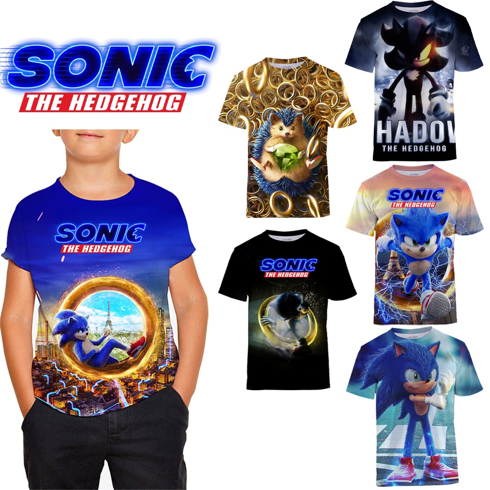 เสื้อยืด คอกลม พิมพ์ลายภาพยนตร์ Sonic the Hedgehog สําหรับเด็กผู้ชาย