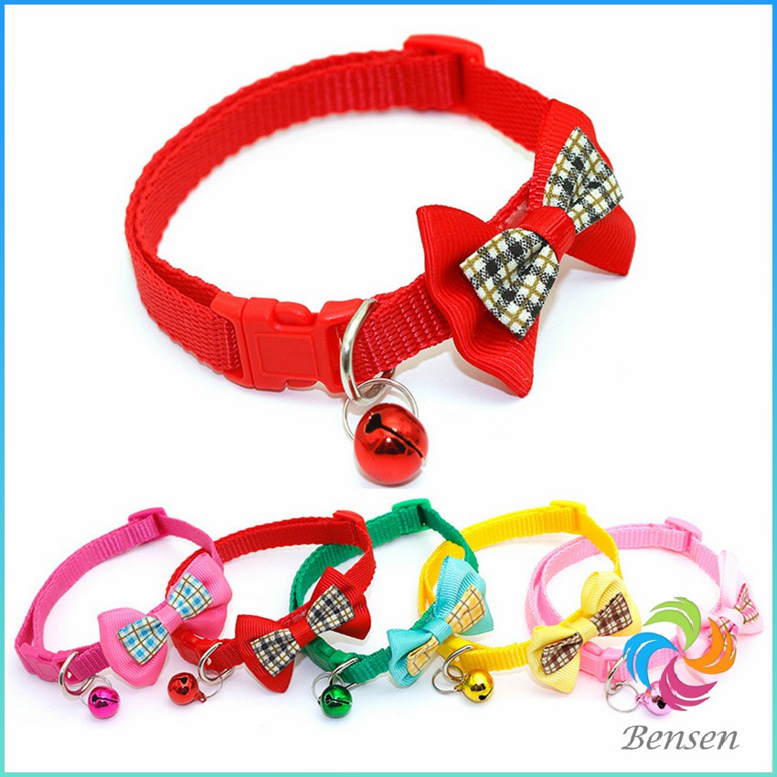 Bensen [A674] ปลอกคอโบว์น่ารัก + กระดิ่ง เลือกสีได้ สายปรับได้ยาว Pet collar