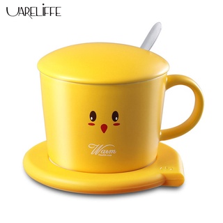 Uareliffe ชุดที่รองแก้วกาแฟเซรามิค ทําความร้อน USB พร้อมช้อนแก้วกาแฟ อุณหภูมิ 55 องศา